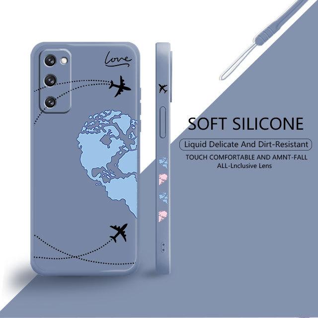 Blue Pink Love Planes World Map Travel Liquid Case For Samsung Galaxy S22 S21 S20 Fe Ultra S10 S9 S8 Plus S10e Note 20 10 Lite
