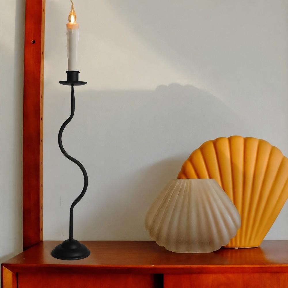 Wavy Curve Design Taper Candle Holder 14.45x3.19in Decorative Centerpiece for Wedding