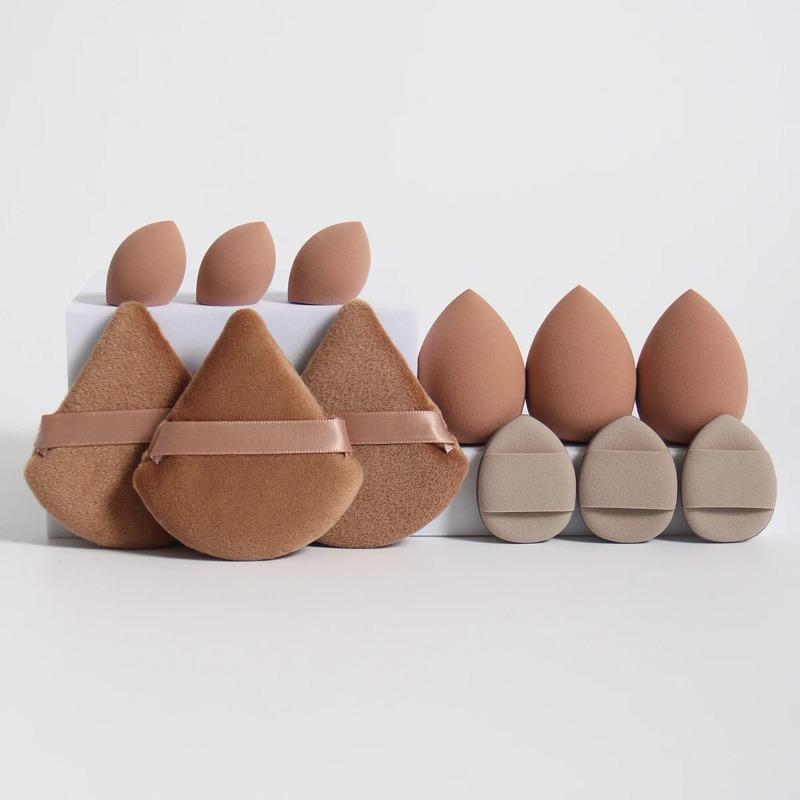 Set de 12 Esponjas de Maquillaje Multiusos, Hecho de 3 Borlas para Polvo Suelto, 3 Mini Borlas para Cojín de Aire, 3 Huevos de Belleza y 3 Mini Belleza