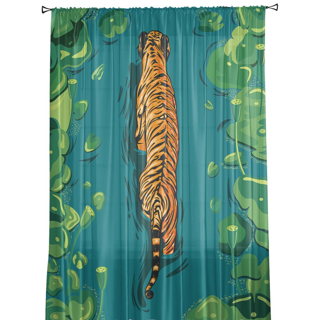 Lotus Leaf Water Surface Tiger Curtain For Living Room Transparent Tulle Curtains Window Sheer For The Bedroom Accessories Decor