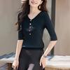 Early autumn seven-quarter-sleeved knitted sweater medium-sleeved top bottoming shirt
