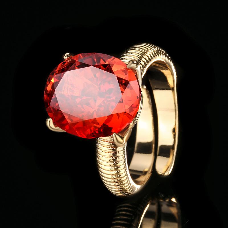 

Autumn And Winter Jewelry Copper Bottom Gold-Plated High Carbon Diamond Ice Flower Cut Pigeon Egg Ring Female 12 * 14