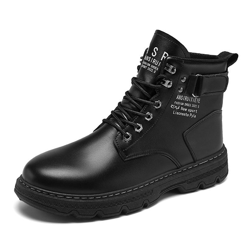 Men's Shoes Winter Velvet High-top Martin Boots Men's Korean Version Versatile Thickened Warm Cotton Shoes Platform Casual Short Boots Leather Boots