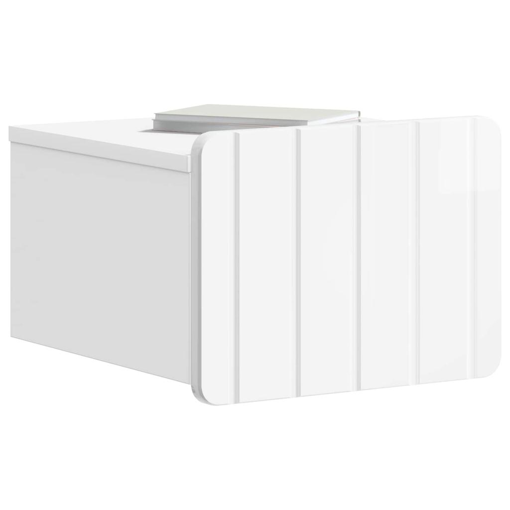 Wall Mounted Nightstand 2 pcs High Gloss White Particleboard