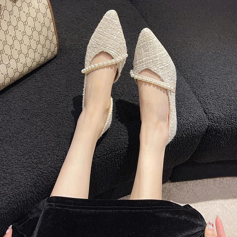Woman Sexy High Heels Shoes Shallow Mouth 2024 Branded Pumps Lace-Up Sweet Chunky Sandals Footwear Pointed Wedge Slip On