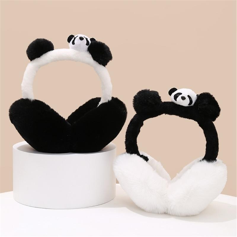 Cartoon Panda Plush Ear Muffs for Adult Kid Adjustable Thermal Ear Warmer Thick Warm Ear Protectors for Winter Coldproof