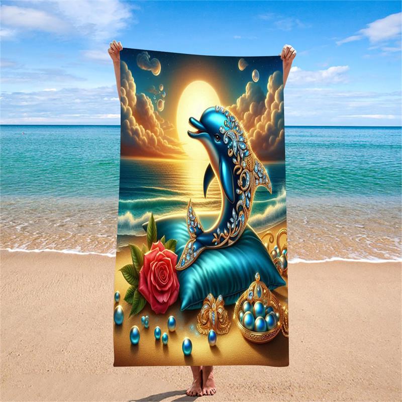 

1PC Gold-Embellished Dolphin Beach Towel High-End Summer Beach Snapping Tool Quick-Dry Towel for Outdoor Picnics And Water Sport W30*H60(CM)