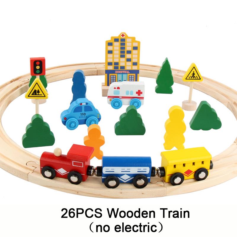 Für Holzeisenbahn Gleis Autobahn Kreisverkehr Set Holz Eisenbahn Elektrische Magische Eisenbahn Spielzeug Holz Schienen Spielzeug Kinder Jungen Geburtstag Geschenke