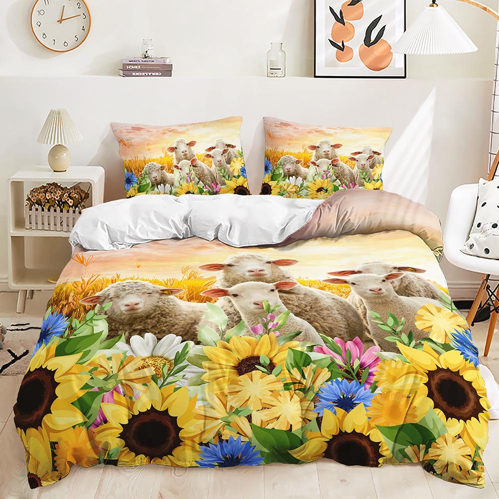 Quilt Cover Idyllic Sunflower Bed Cover Pillowcase Digital Printing Bedding Three-Piece Set