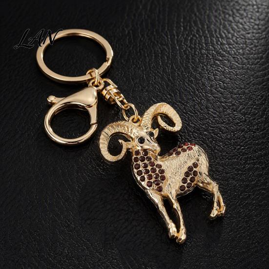 Rhinestone Goat Charm Sparkling Keychain, Golden Plated Key Ring for Men Animal Chain Women, Decorative Keychain Car Keys Handbags Backpacks