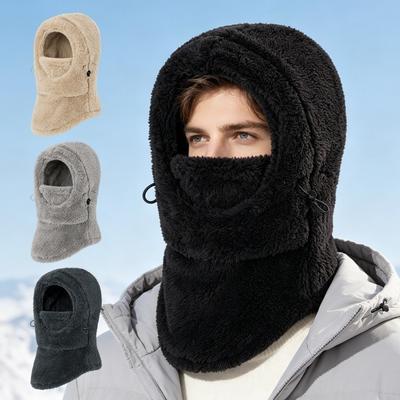 Solid Color Balaclava Hat Thick Warm Plush Winter Hood Hat Cute Full Face Mask Hat  Men Women