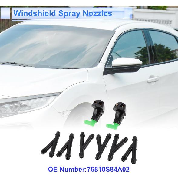 

Windshield Washer Nozzle 2 Ports Black Plastic – Compatible with for Honda Accord 1998-2002 Front, Includes 6 Pcs Y Hose Connectors, OE#