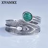Malachite Feather Design Open Cuff Finger Rings for Women Girl Fashion Trendy Jewelry Gift Party