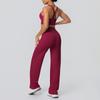 Shockproof Cross Back Running Bra & High Waist Wide Leg Yoga Pants
