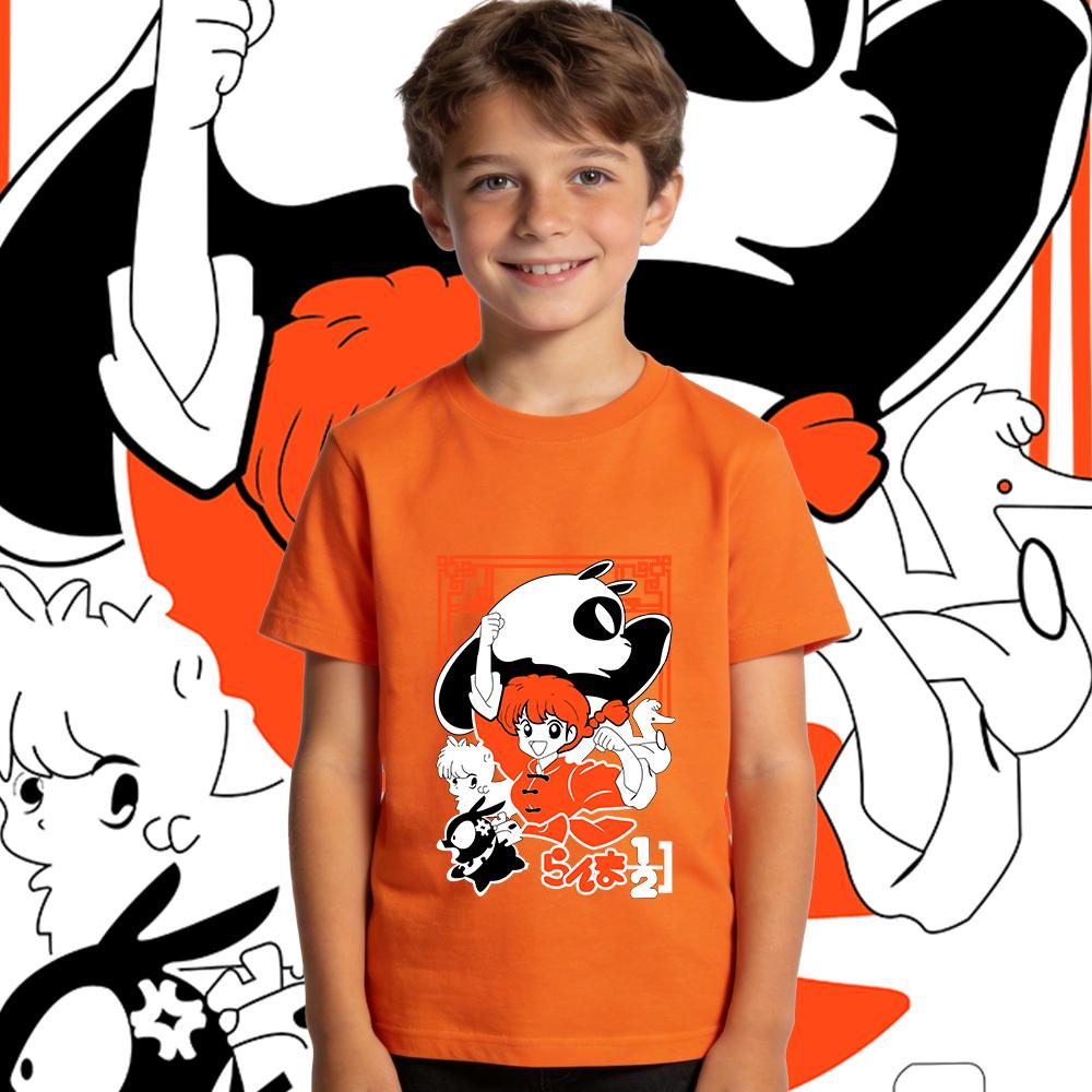 Boys Girls Cotton T Shirt Kids Ranma Characters Anime Print Casual Short Sleeve Top Soft Breathable Summer Clothing