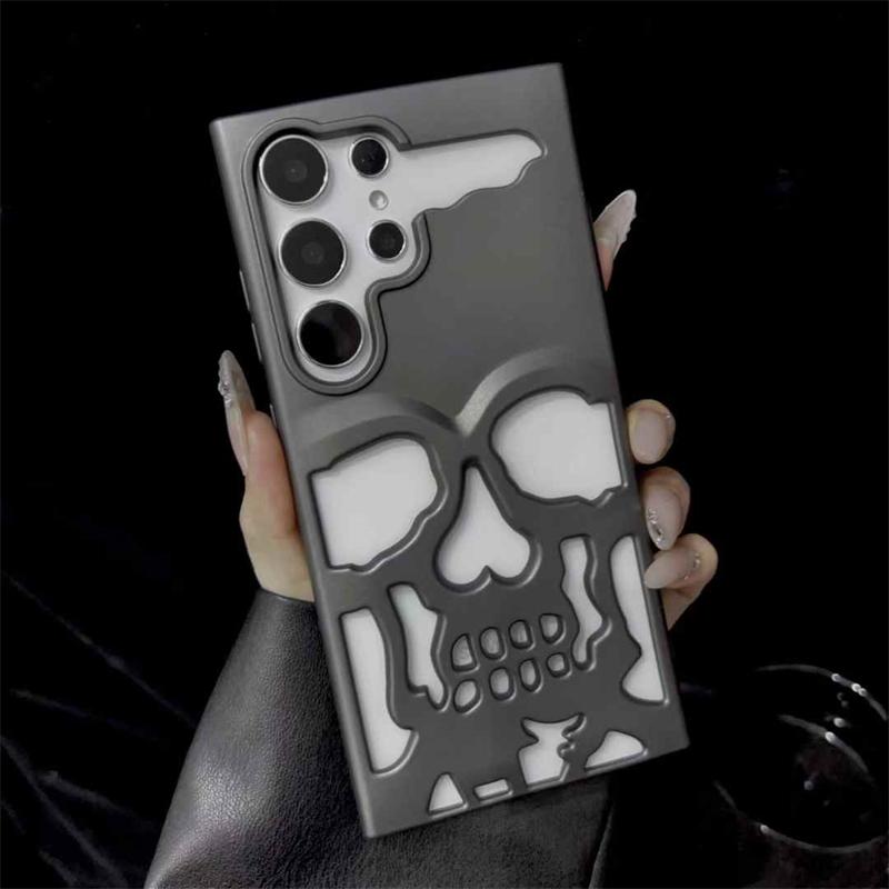 Luxury Matte Hollow Out Skeleton Skull Phone Case For Samsung Galaxy S25 S24 S23 Ultra Plus Shockproof Cover