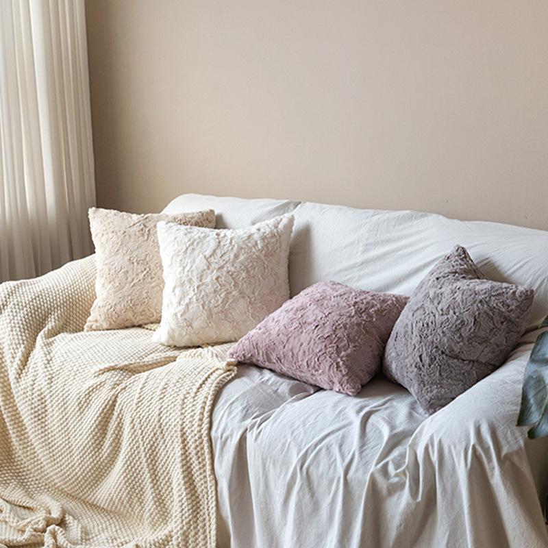 Brushed Rabbit Fur Pillowcase Sofa Cushion Bedside Pillow Waist Backrest Ins Nordic Bedside Cushion Office Pillow