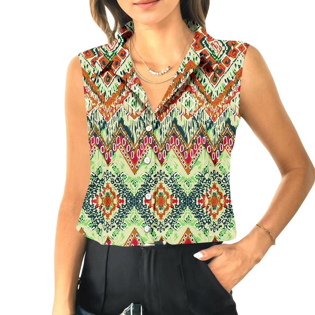 Damen Sommer Ärmellos Locker Hemdkragen Lässig Ärmellos Top