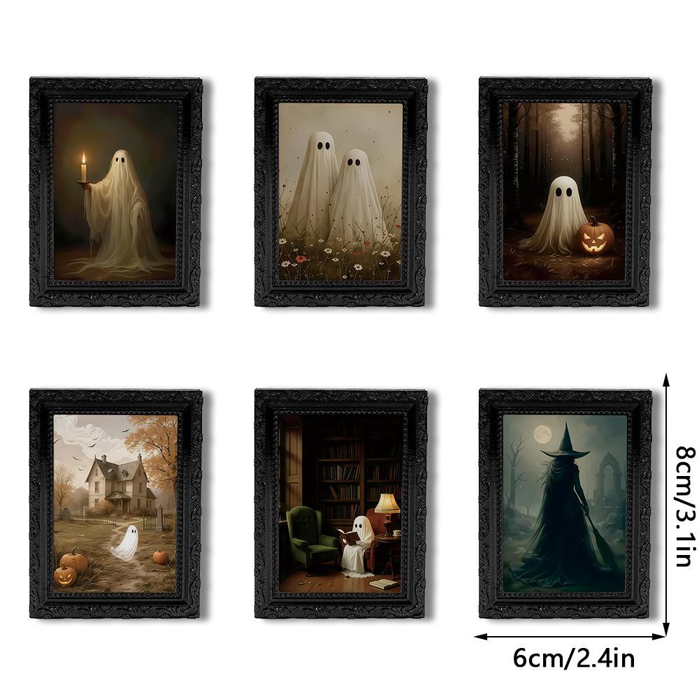 6 Stück Holz Halloween Fotorahmen Kühlschrankmagnete Aufkleber 3D Retro Geisterrahmen Kühlschrankmagnete Halloween Dekoration für Zuhause