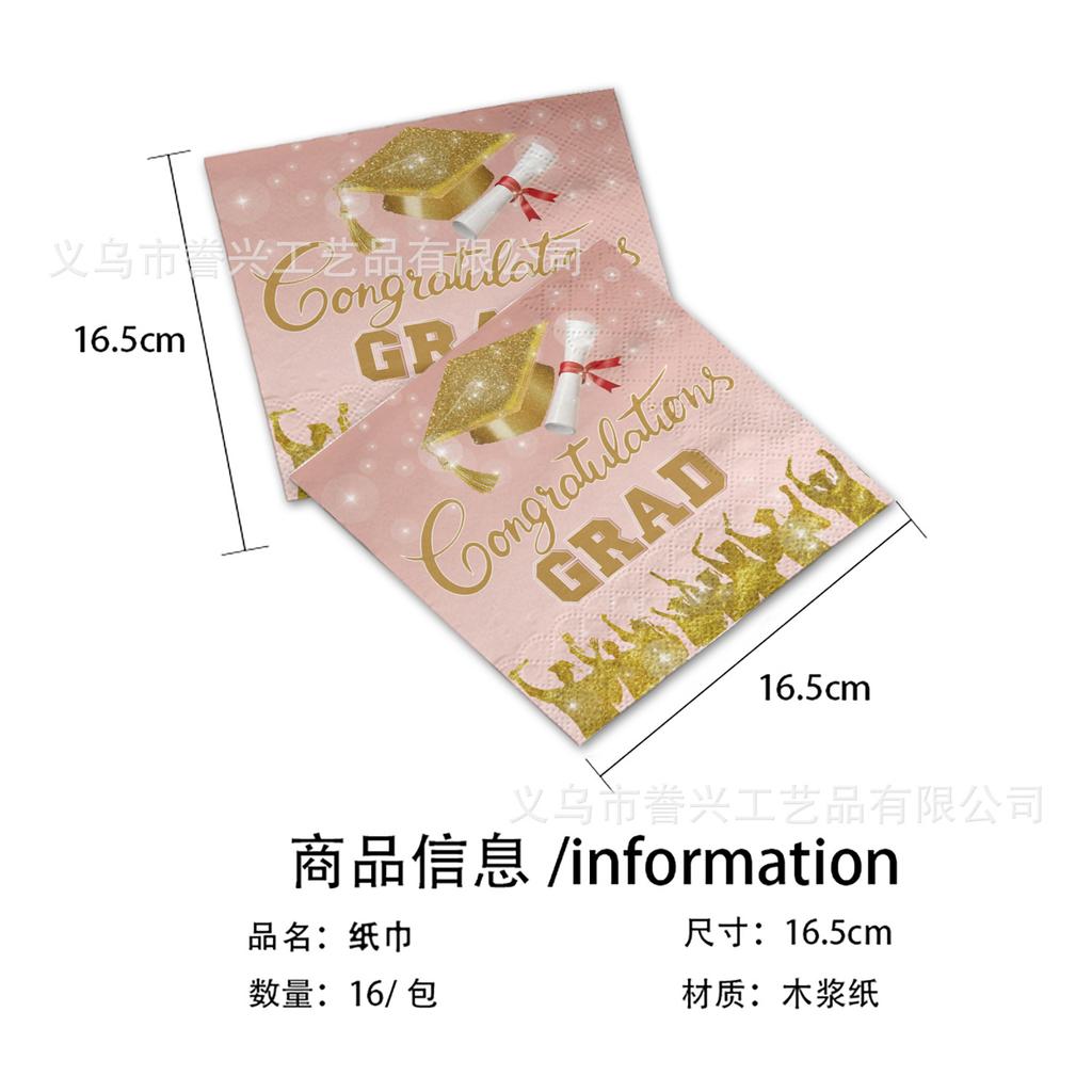 Graduation Season Party Tableware Disposable Paper Plates Tissue Supplies Pink Colorful Grad Graduation Ceremony