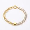 Stainless Steel Gold-plated Rectangular Ladder Zircon Splicing  Adjustable Light Luxury Exquisite Versatile Jewelry