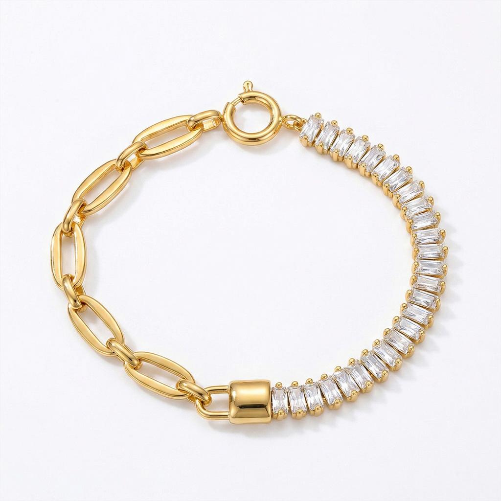 Stainless Steel Gold-plated Rectangular Ladder Zircon Splicing Adjustable Light Luxury Exquisite Versatile Jewelry