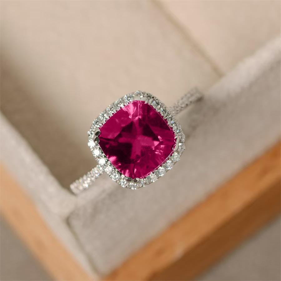 Silver Plated color Rings for Women Tanzanian Red Stone Wedding Engagement Ring Wholesale Size 5-11 Trendy Accessory