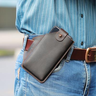 Pánská taška na mobil Crazy Horse Leather Vintage Pánská taška na mobil Hlava Hovězí kůže Wear Belt Pánská taška do pasu