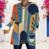 Women Plus Size Round Neck Long Sleeve Geometric Printed Loose Longline T Shirt With Pockets