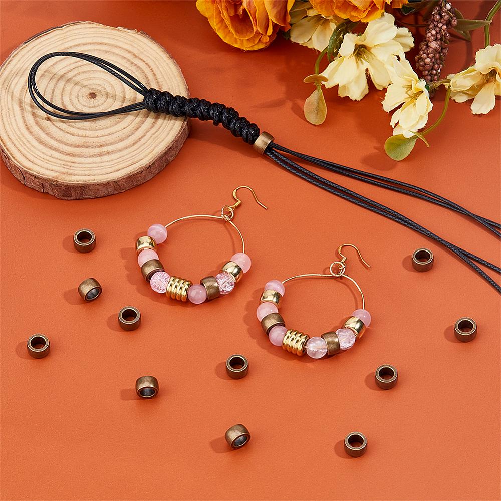 50Pcs Brass European Beads, Large Hole Beads, Column, Antique Bronze, 8.5x5mm, Hole: 5.5mm