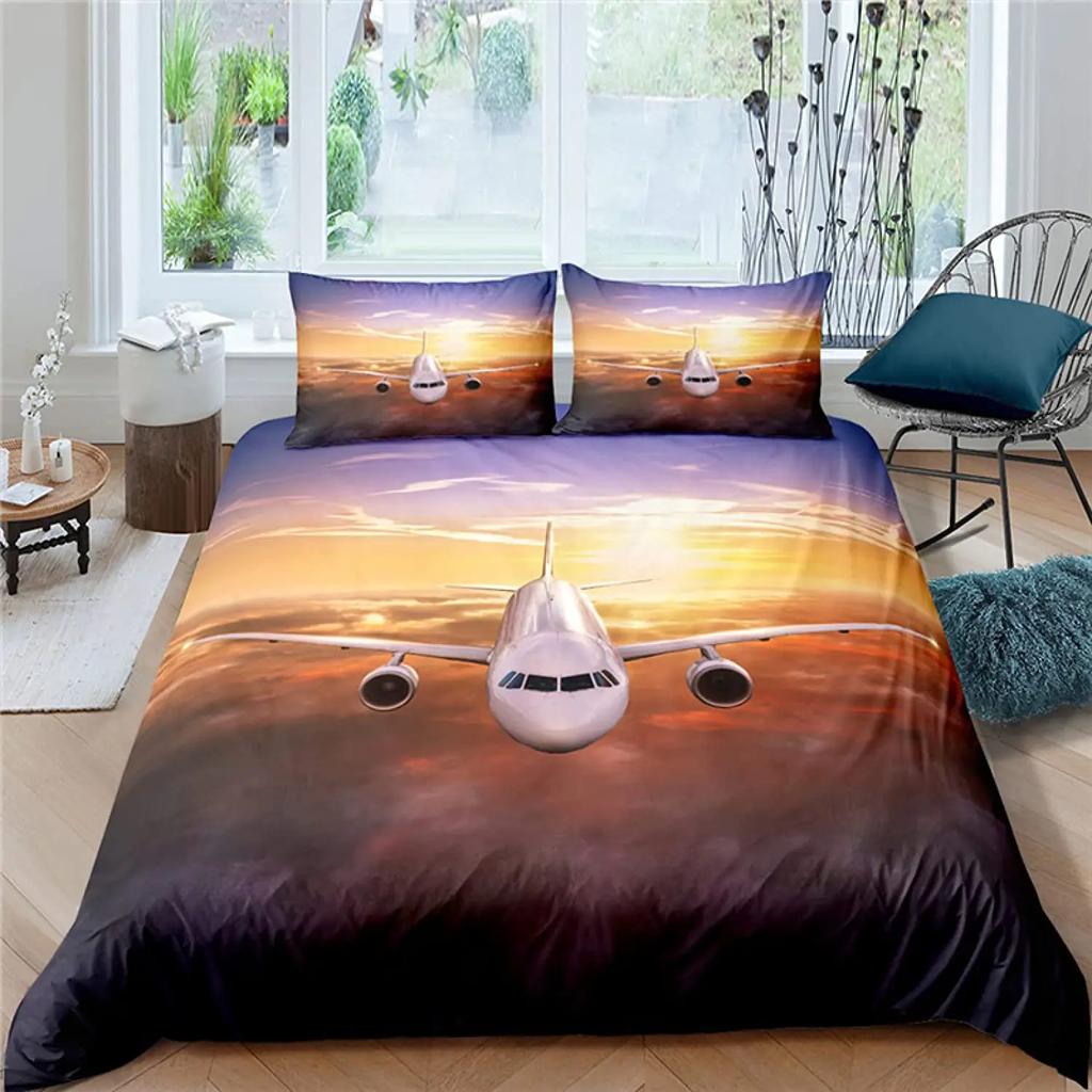 Comforter Airplane Sky Cloud Polyester Comforter For Kids Teens Adults Bedding Set King Queen Size With