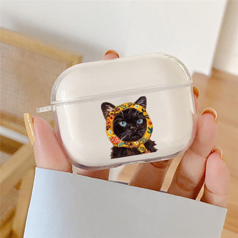 INS Cartoon Oil Painting Cat Earphone Case For Apple AirPods 4 3 2 1 Pro2 Soft Clear Headphone Cover For Airpods 4 Lover Funda