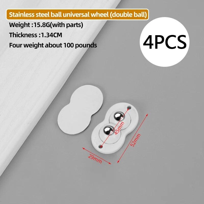 

4PCS Клейка неперфорована універсальна коліщатка Основа для меблів Роликова кулька Колеса Ручний візок Безшумне колесо