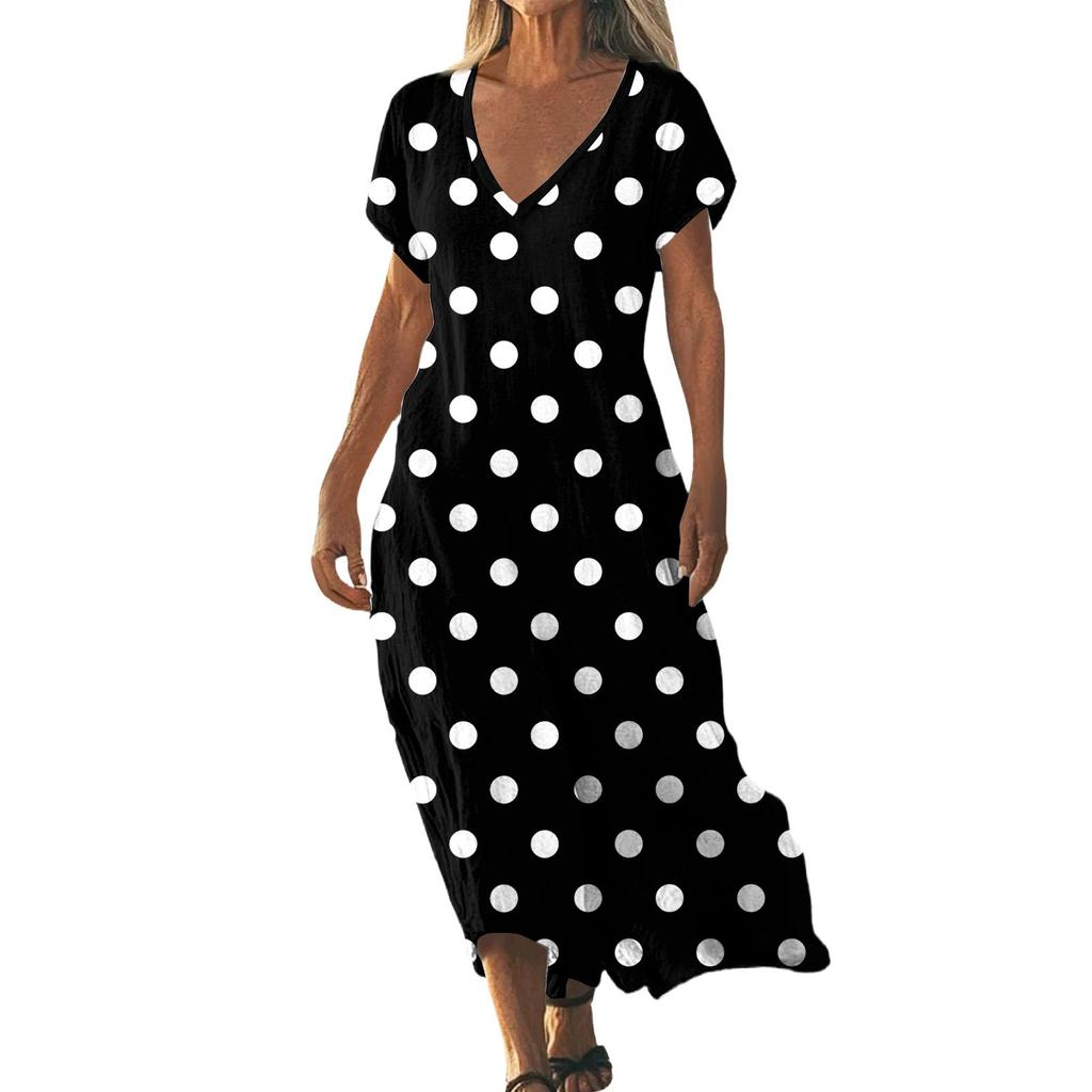 Módní dámské letní šaty s výstřihem do V, krátkým rukávem, vintage květinovým potiskem, plážové