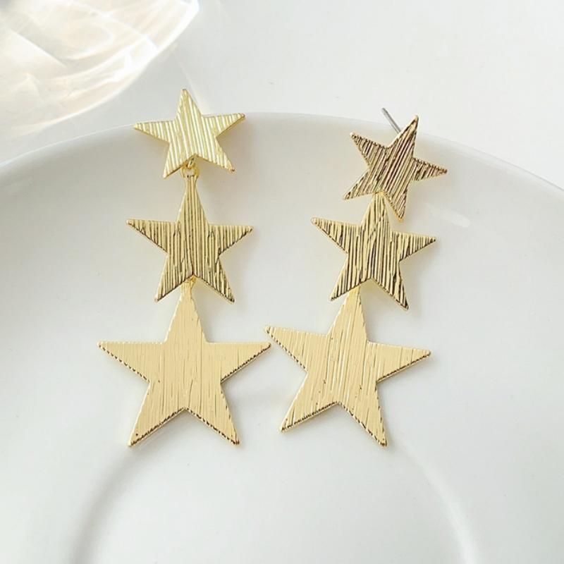 

Exaggerated Three-layers Stars Women s Dangle Earrings Uneven Metal Star Pendants Long Hanging Earrings for Ladies Ear Zircon
