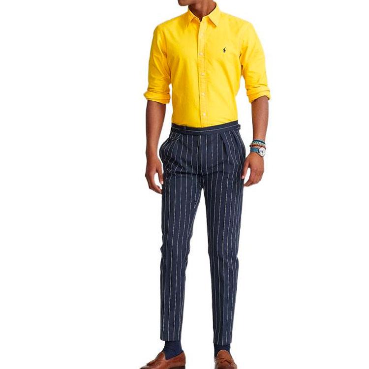 Polo Ralph Lauren Ss22 Solid Color Logo Embroidered Polo Collar Single-Breasted Long Sleeve Shirt Men shirts Yellow MNPOWOV16821898-700