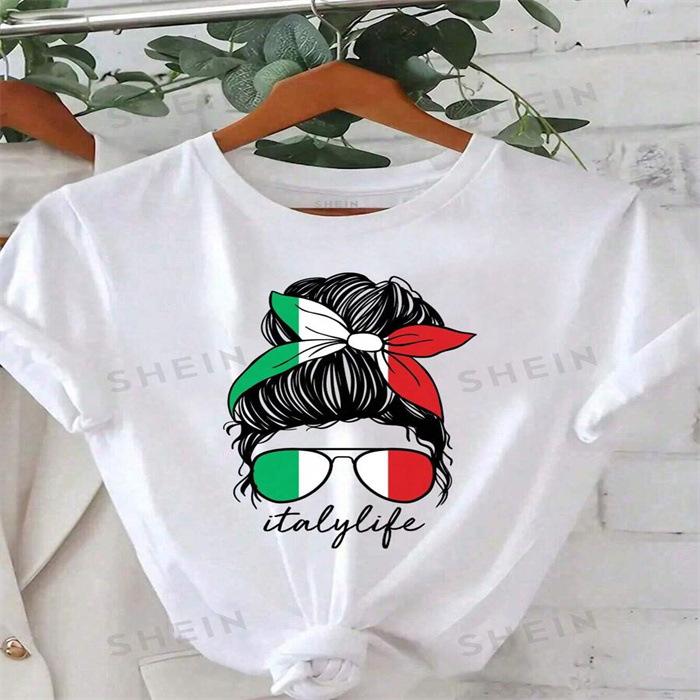 Sommer-T-Shirts mit Rundhalsausschnitt und Aufdruck, modisch, lässig, süß, kurzärmelig, für Damen, reine Baumwolle