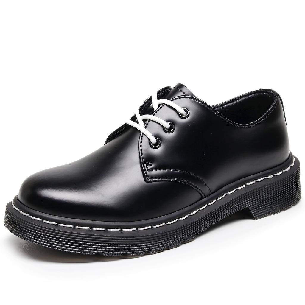 1 White Line Low-top Small Leather Shoes for Women's Real Cowhide Smooth Surface Retro British Large Size Tooling Martin Shoes for Men
