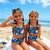 Girls Two Piece Swimsuit Set Hawaiian Print Tankini Top and High Waist Bottom Summer Beach Swimwear for Kids