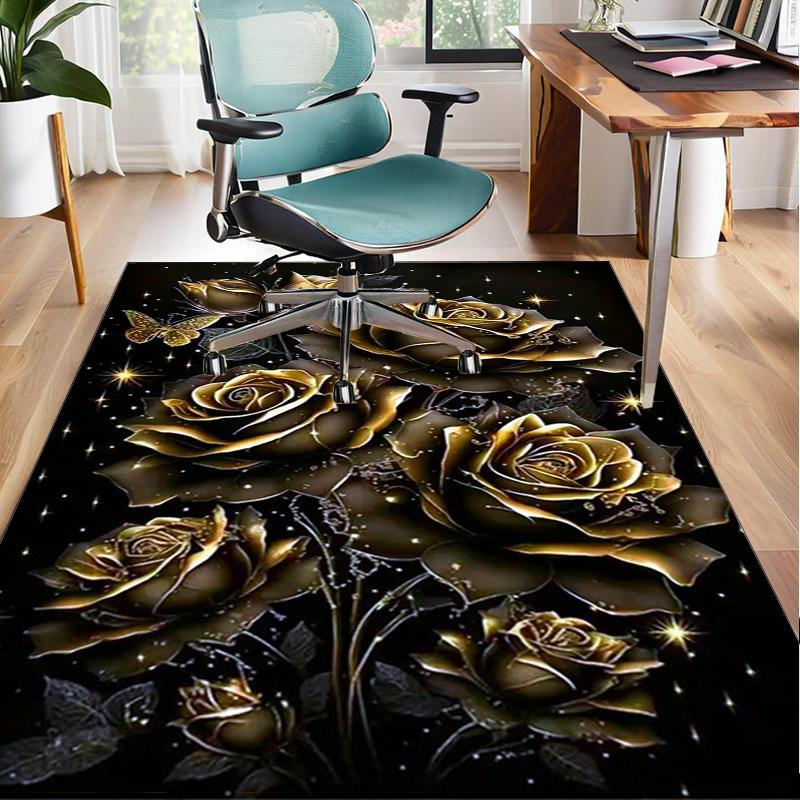 Blue Roses And Butterflies Office Rug Chair Mat, Entryway Carpet, Suitable for Front Door, Bedroom, Living Room, Desk, Holiday Gift