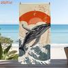 1pcs Vibrant Ukiyo-E Whale Print Beach Towel, Soft Quick Dry Oversized Bath Towel, Japanese Art Summer Accessory