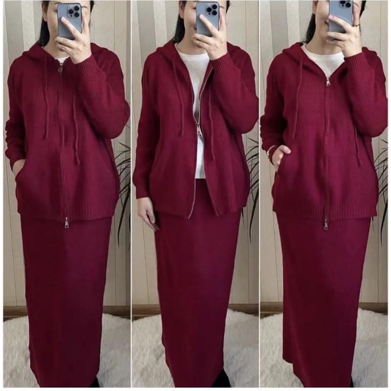 Autumn 2025 Women's Knit Sweater & Midi Skirt Set – European/American Fashion