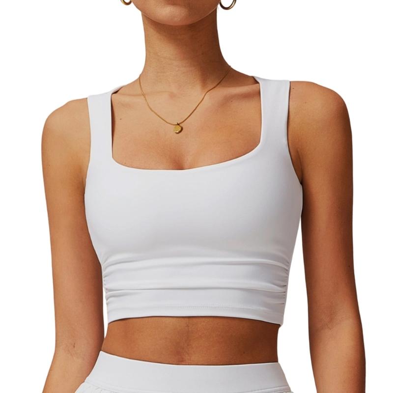 Longline Sports Bras for Women Square Neck Workout Tank Tops with Built In Bra Yoga Padded Crop Top Yoga Clothing Gifts