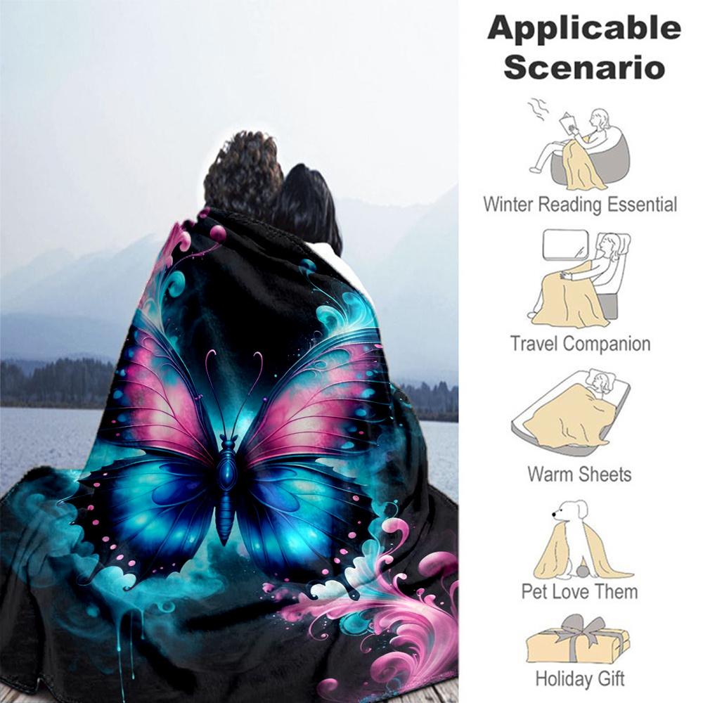 1pc Butterfly Fantasy Flannel Blanket, Comfortable and Warm Blanket, for Camping Sofa Bed and Couch Office007