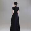 New Chinese retro cheongsam black evening dress music life and art test vocal music stage folk song solo guzheng performance suit