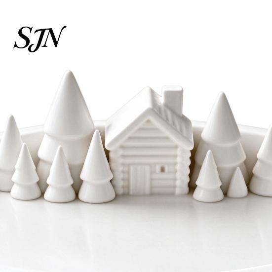 Jewelry Organizer Dish 3D Printed Winter Christmas Village Trinket Tray, Cottage Fir Tree Decorative Storage Tray Dish, Desktop for Vanity Entryway,