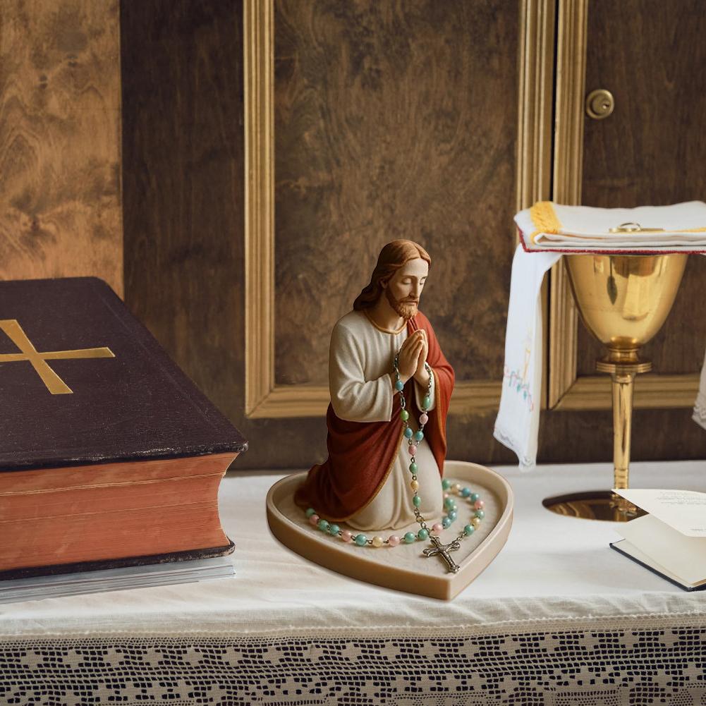 Virgin Mary Rosary Holder Statue Resin Elegant Our Lady Prayer Rosary Box Blessed Mother Statue Catholic Home Decor