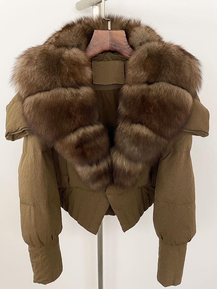 OFTBUY Down Jacket Women 2024 New Winter Natural Real Raccoon Fox Fur Collar Short White Duck Down Coat Thick Warm Casual Outerwear