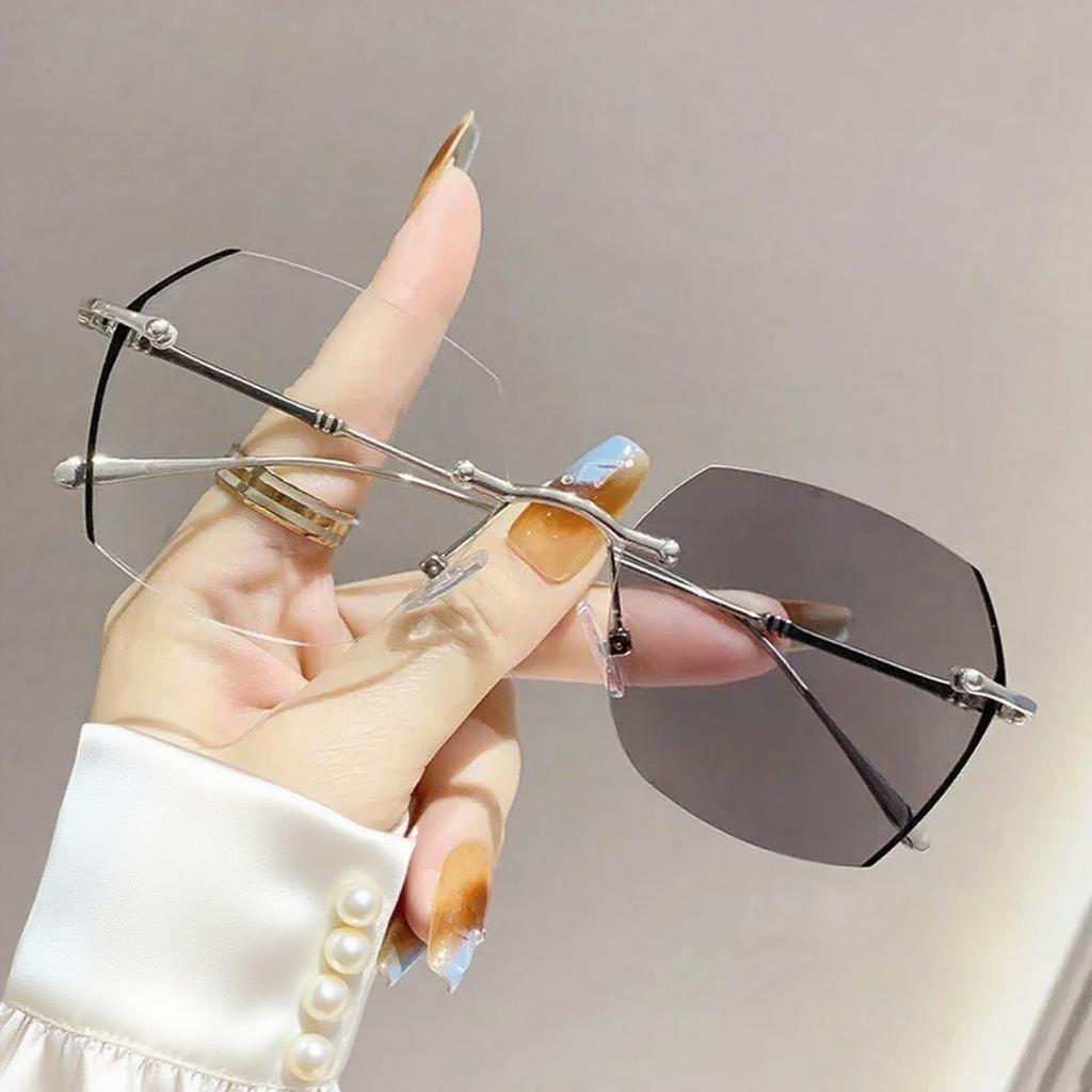 Damenmode Randlose photochrome Myopiebrille Herren Übergroße Blaulichtfilter Kurzsichtigkeitsbrille Augenschutz Dioptrie