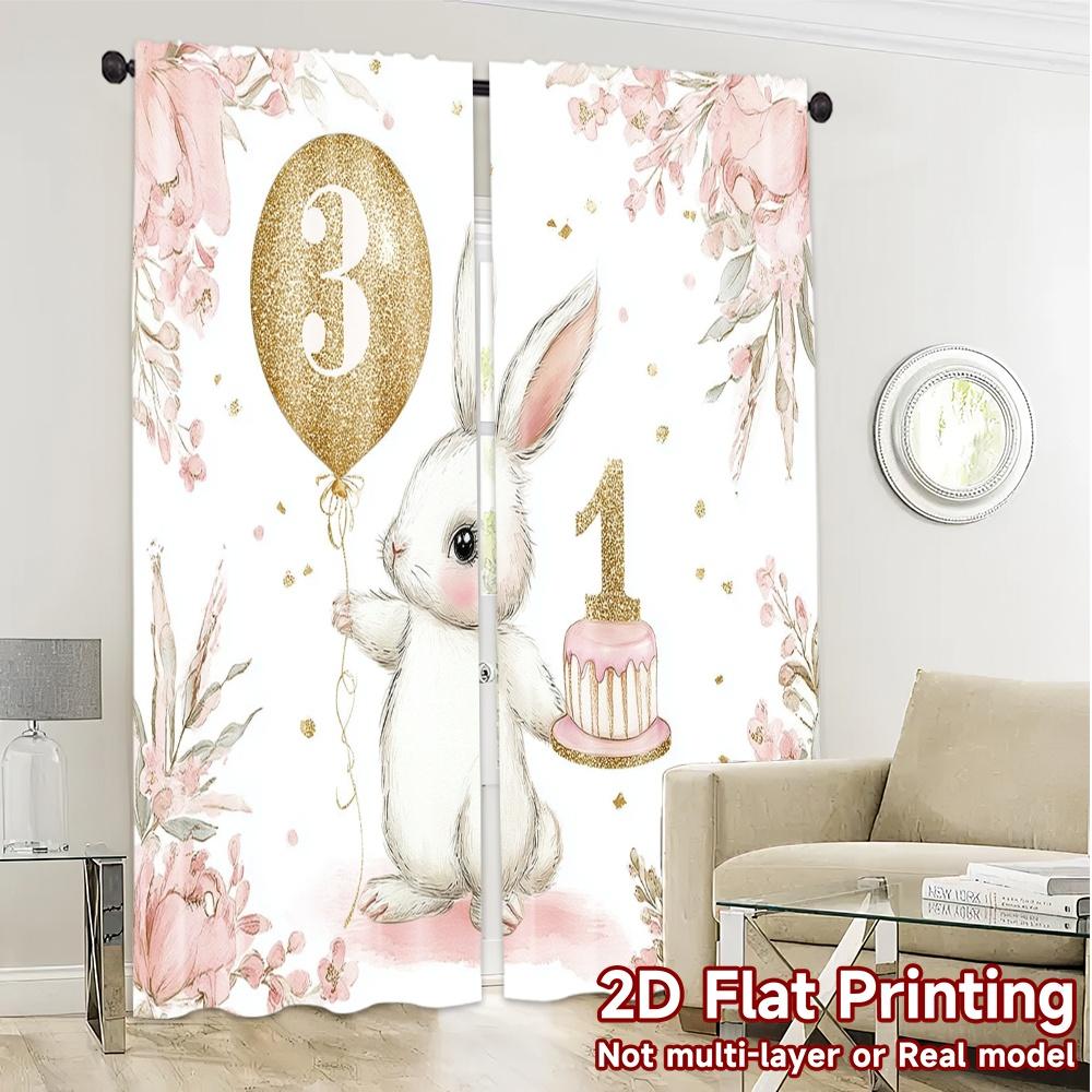 Minimalistische Flachdruck-Vorhänge Ohne Stange Hasen Erster Ballon Beliebt Vielseitiger Stoff Thermisch Set von 2 Hergestellt Polyester
